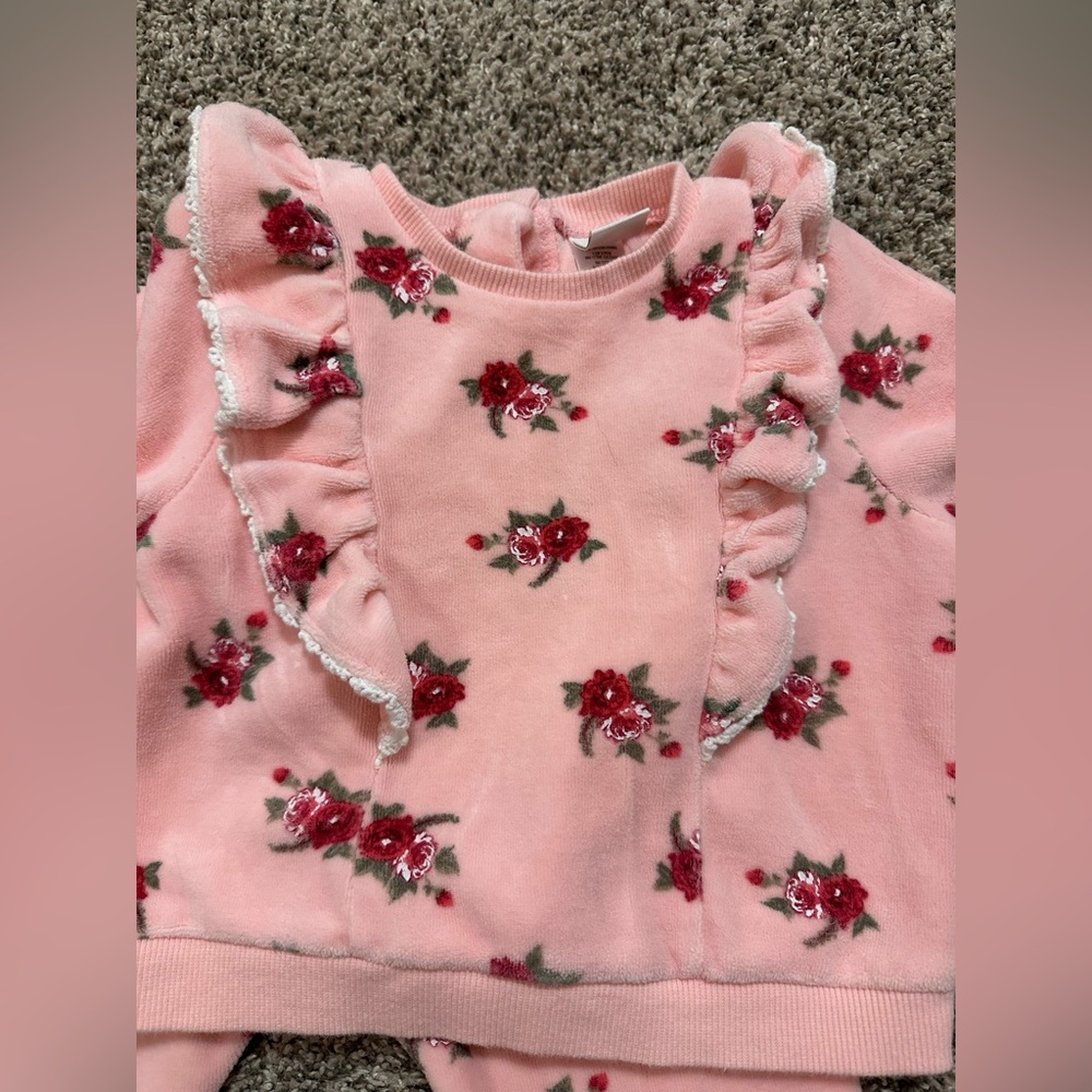 Little Me Ruffled Roses Velour Sweatshirt & Pants Set 12m - Picture 7 of 8